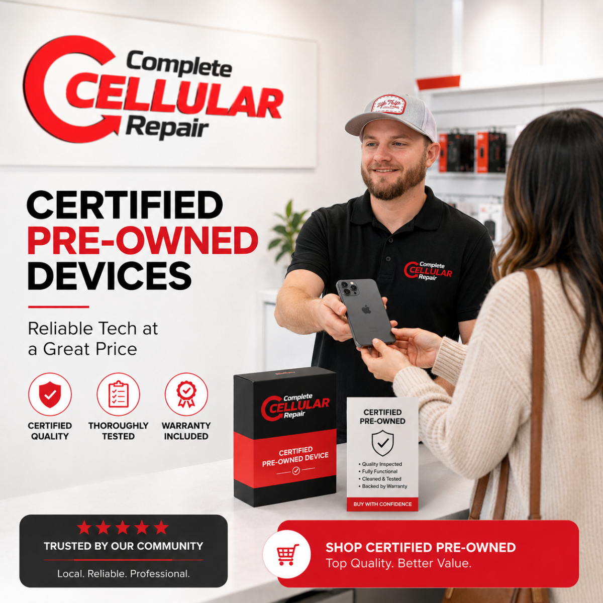 Certified pre-owned device sales from Complete Cellular Repair near Wausau, Wisconsin